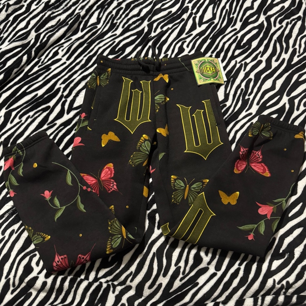 Wicked Graphic Print Fleece Jogger Bottoms Black Floral & Butterfly Print XXS